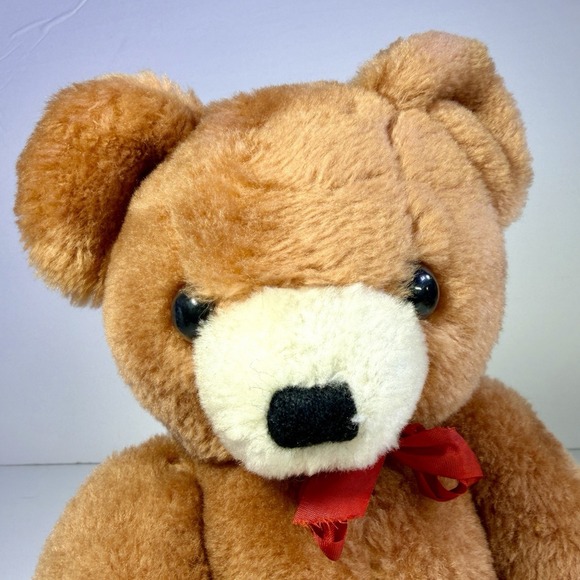Vintage 1968 R Dakin Jointed Brown Plush Teddy Bear Stuffed Animal Red Bow 12" - Picture 2 of 11